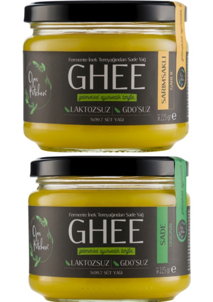 Ojas Kitchen Sade Ghee & Sarımsaklı Ghee Sade Yağ 225 gr x 2'li  Laktozsuz Gdo' Suz  Saf Yağ