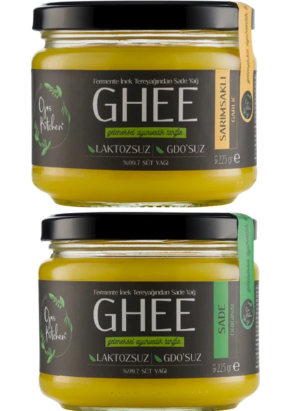 Ojas Kitchen Sade Ghee & Sarımsaklı Ghee Sade Yağ 225 gr x 2'li  Laktozsuz Gdo' Suz  Saf Yağ