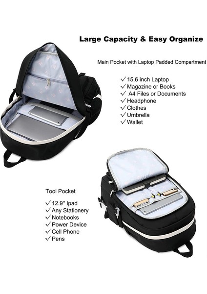 Liveasy Laptop Sırt Çantası 15.6 İnç Okul Çantası Kolej Sırt Çantası - Siyah (Yurt Dışından)