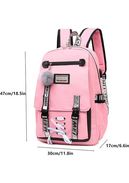 USB Şarj Portlu Kız Sırt Çantası Ortaokul Öğrenci Okul Çantası Hırsızlığa Karşı Koruma - Pembe (Yurt Dışından) modelleri
