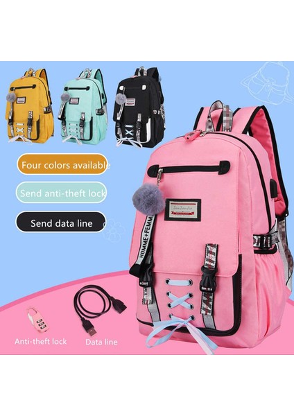 USB Şarj Portlu Kız Sırt Çantası Ortaokul Öğrenci Okul Çantası Hırsızlığa Karşı - Mor (Yurt Dışından) fiyatları