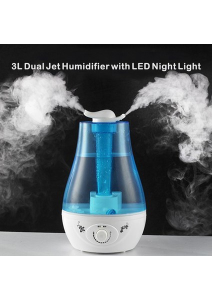 LED Işık ile 3l Büyük Kapasiteli Ev Hava Nemlendirici Çift Sprey - Mavi (Yurt Dışından) fırsatları