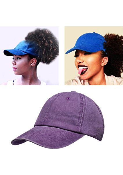 At Kuyruğu Beyzbol Şapkası Kadın Dağınık Yüksek Topuz Tenis Şapka Ayarlanabilir Snapback Mor