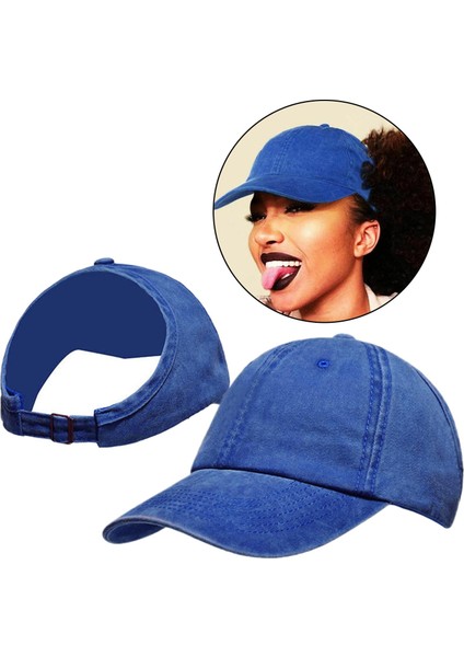 At Kuyruğu Beyzbol Şapkası Kadın Dağınık Yüksek Topuz Tenis Şapka Ayarlanabilir Snapback Kraliyet Mavi modelleri