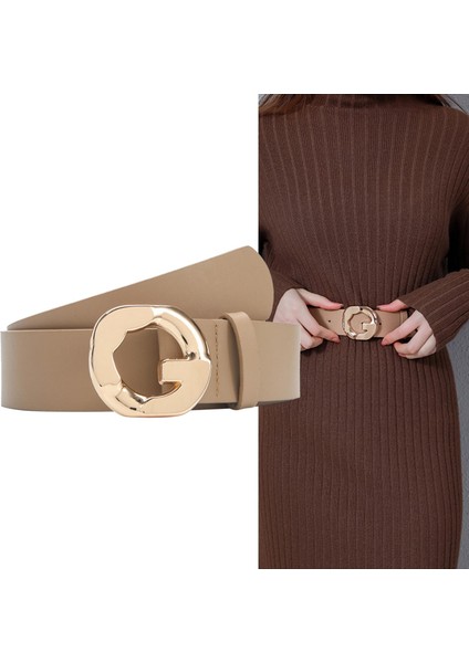 Vintage Stil Bel Kemer Kemer T Shirt Elbiseler Için Kemer Altın Alaşım Toka Khaki modelleri