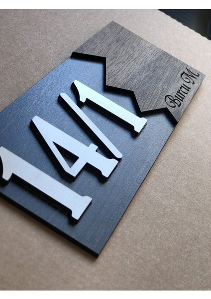 Amorf Design Dekoratif Ahşap Isimli Kapı Numarası