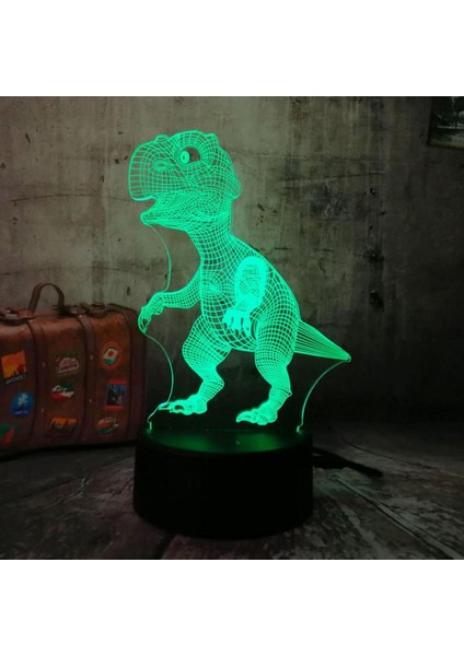 7 Renk Dinozor 3D Led Gece Işık Masası Masası Lambaları, Illüzyon Görsel Lamba(Yurt Dışından)