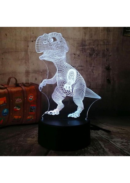 7 Renk Dinozor 3D Led Gece Işık Masası Masası Lambaları, Illüzyon Görsel Lamba(Yurt Dışından)