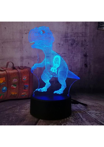 7 Renk Dinozor 3D Led Gece Işık Masası Masası Lambaları, Illüzyon Görsel Lamba(Yurt Dışından)