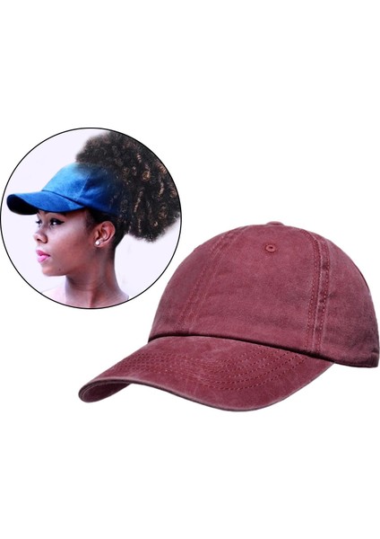At Kuyruğu Beyzbol Şapkası Kadın Dağınık Yüksek Topuz Tenis Şapka Ayarlanabilir Snapback Bordo indirimleri