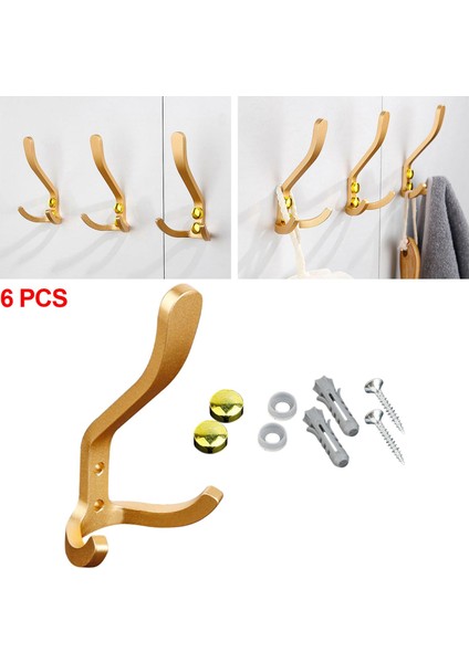 6 Parça Çifte Robe Kanca Duvara Monte Yardımcı Kanca Ceket Hat Key Altın fırsatları