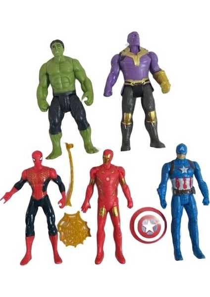 Oyuncak Avengers 5'li Figür Karakter Seti Örümcek Adam Thanos Hulk Kaptan Amerika Iron Man 15 cm