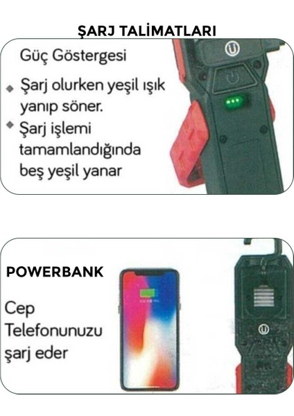 18002 Mıknatıslı Şarjlı LED Fener Lamba Powerbank 420 Lümen 5W