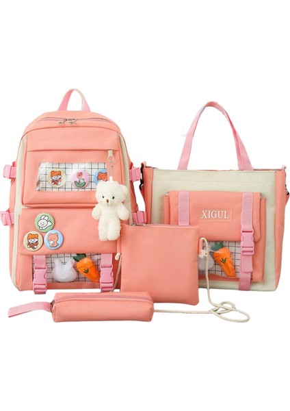 Kadın Tuval Sırt Çantaları 4 Adet / Takım Seyahat Bookbag Bookbag Çanta Kız Genç Pembe