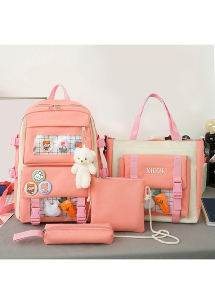 Kadın Tuval Sırt Çantaları 4 Adet / Takım Seyahat Bookbag Bookbag Çanta Kız Genç Pembe modelleri