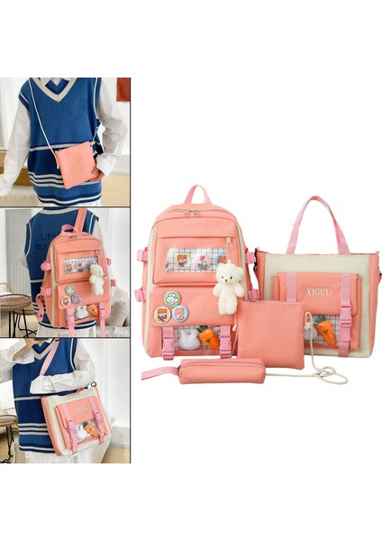 Kadın Tuval Sırt Çantaları 4 Adet / Takım Seyahat Bookbag Bookbag Çanta Kız Genç Pembe fırsatları