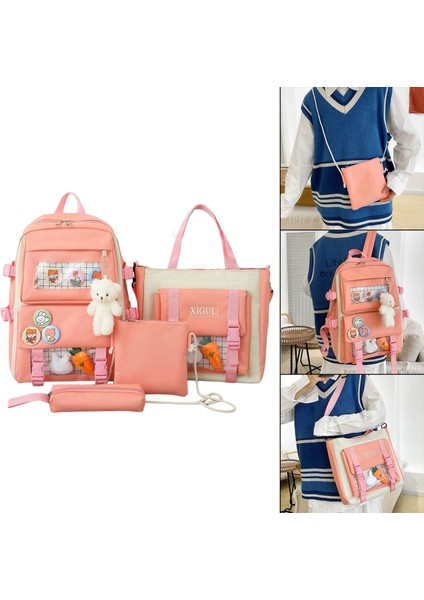 Kadın Tuval Sırt Çantaları 4 Adet / Takım Seyahat Bookbag Bookbag Çanta Kız Genç Pembe indirimleri