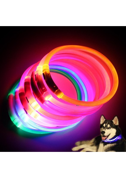Ayarlanabilir USB Şarj Pet Köpek Tasması LED Gece Yanıp Sönen Aydınlık (Yurt Dışından)