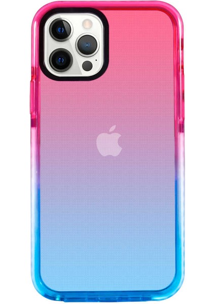 Case 4U Apple iPhone 12 Pro Kılıf Renkli Transparan Yumuşak Silikon Süper Punto Kapak Pembe - Mavi