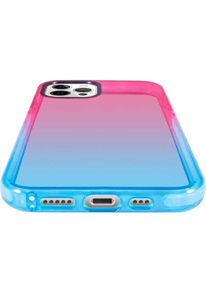 Case 4U Apple iPhone 12 Pro Kılıf Renkli Transparan Yumuşak Silikon Süper Punto Kapak Pembe - Mavi