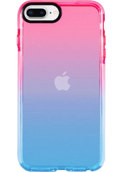Apple iPhone 7 Plus / 8 Plus Kılıf Renkli Transparan Yumuşak Silikon Süper Punto Kapak Pembe - Mavi