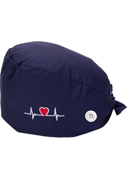 Pamuk Baskı Çalışma Scrub Bouffant At Kuyruğu Şapka Kafa Kapak Koyu Mavi