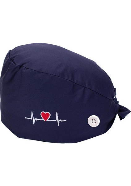 Pamuk Baskı Çalışma Scrub Bouffant At Kuyruğu Şapka Kafa Kapak Koyu Mavi indirimleri