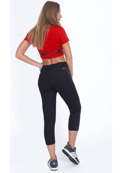 Outlet Bul Kırmızı Renk Dalgıç Kumaş Crop Kısa Kol Slim Fit Kadın Büstiyer