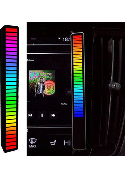 USB 32 LED Rgb Araba Atmosfer Işık Şerit Çubuk Müzik Kontrol Ritim Lamba Siyah