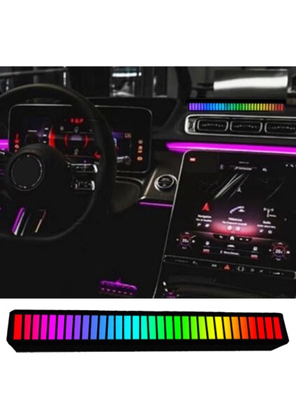 USB 32 LED Rgb Araba Atmosfer Işık Şerit Çubuk Müzik Kontrol Ritim Lamba Siyah