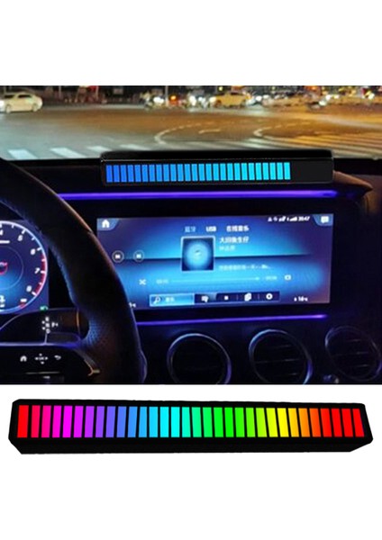 USB 32 LED Rgb Araba Atmosfer Işık Şerit Çubuk Müzik Kontrol Ritim Lamba Siyah