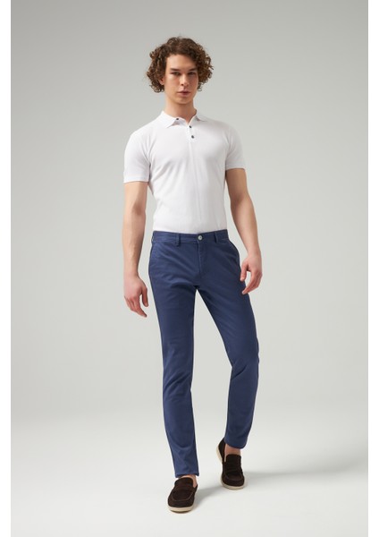 Slim Fit Indigo Düz Chino Pantolon