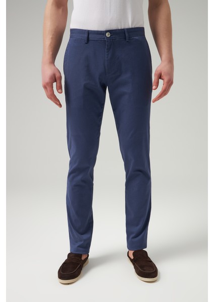 Slim Fit Indigo Düz Chino Pantolon