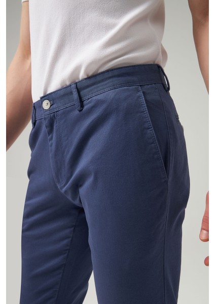 Slim Fit Indigo Düz Chino Pantolon