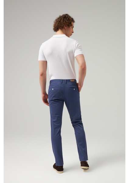 Slim Fit Indigo Düz Chino Pantolon