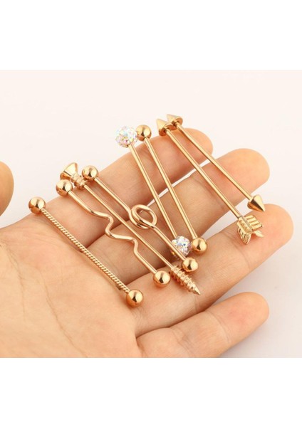 8 Adet 14G Endüstriyel Halter Bar Çiviler Küpe Vücut Piercing Takı Kadın Erkek Gül Altın (Yurt Dışından)