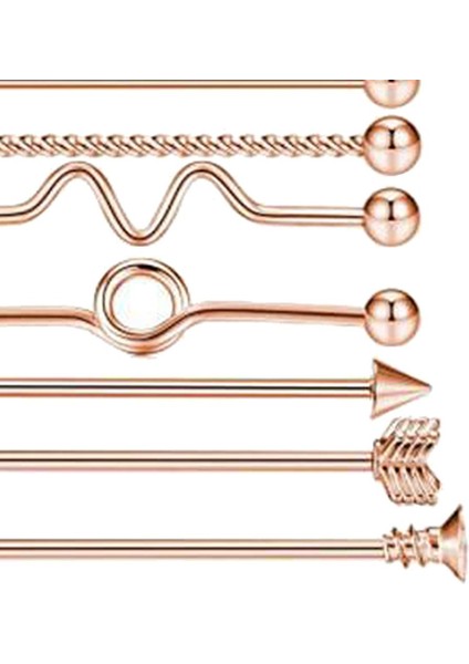 8 Adet 14G Endüstriyel Halter Bar Çiviler Küpe Vücut Piercing Takı Kadın Erkek Gül Altın (Yurt Dışından)