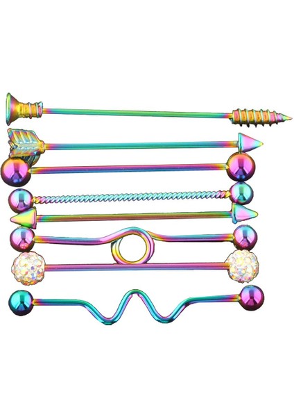 8 Adet Endüstriyel Piercing Topu Halter Kulak Bar Küpe 14G Kadınlar Renkli (Yurt Dışından)