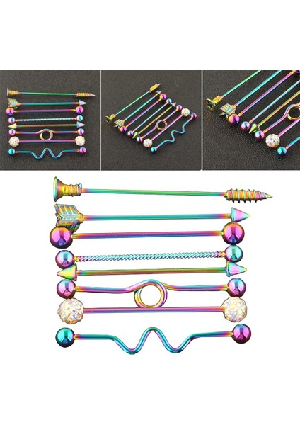 8 Adet Endüstriyel Piercing Topu Halter Kulak Bar Küpe 14G Kadınlar Renkli (Yurt Dışından)