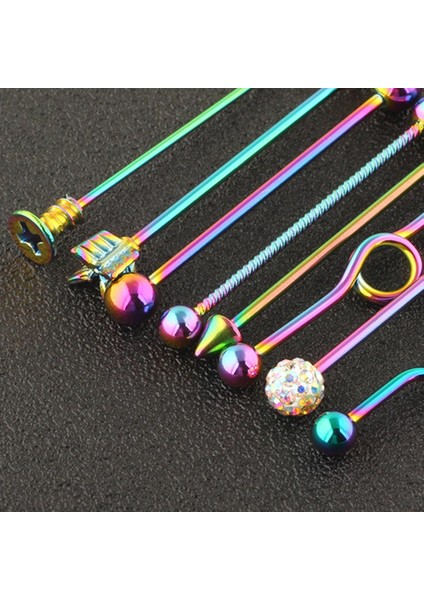 8 Adet Endüstriyel Piercing Topu Halter Kulak Bar Küpe 14G Kadınlar Renkli (Yurt Dışından)