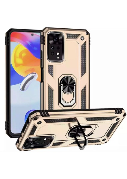 MTK Moveteck Xiaomi Redmi Note 11S Uyumlu Kılıf Kamera Lens Çıkıntılı Military Zırh Tank Yüzüklü Standlı Silikon