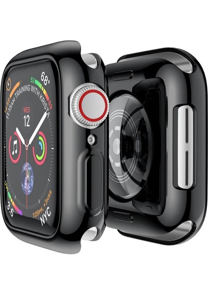 Apple Watch Uyumlu Seri 6-Se (40 Mm) Siyah Önü Kapalı Yumuşak Silikon Koruyucu