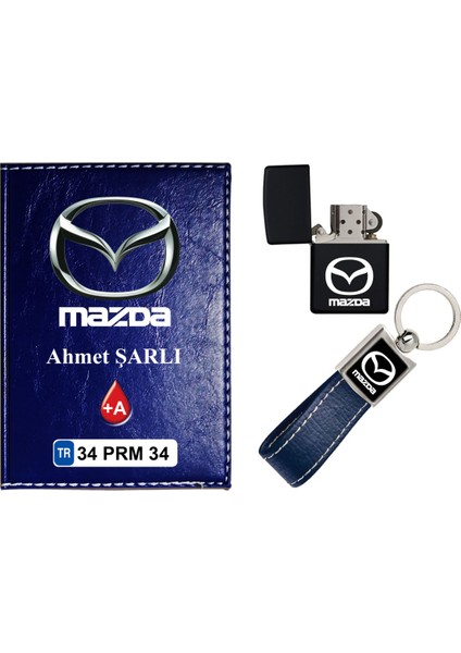 Isiminize Özel Mazda Logolu Lacivert Ruhsat Kabı - Anahtarlık - Çakmak