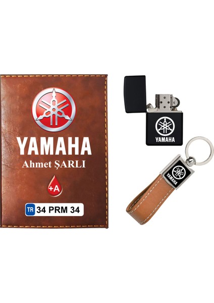 Isiminize Özel Yamaha Logolu Taba Ruhsat Kabı - Anahtarlık - Çakmak