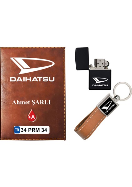 Isiminize Özel Daıhatsu Logolu Taba Ruhsat Kabı - Anahtarlık - Çakmak