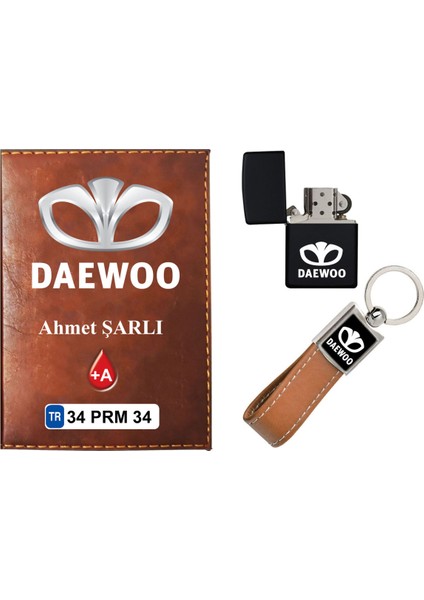Isiminize Özel Daewoo Logolu Taba Ruhsat Kabı - Anahtarlık - Çakmak