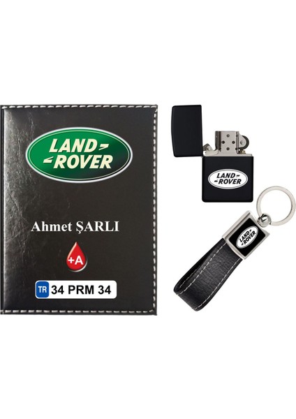 Isiminize Özel Landrover Logolu Siyah Ruhsat Kabı - Anahtarlık - Çakmak