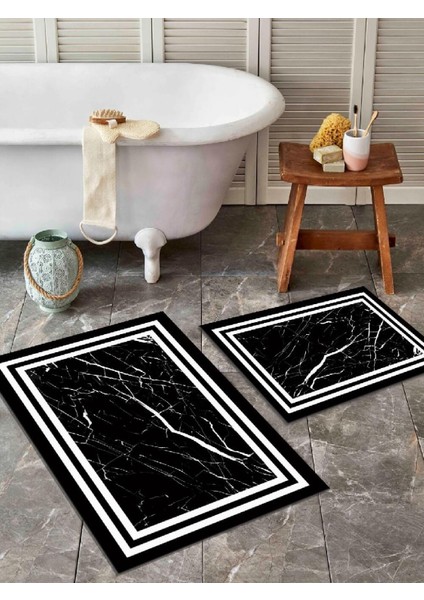 2'li Yıkanabilir Antibakteriyel Kaymaz Tabanlı Banyo Takımı 50X60CM - 60X100CM