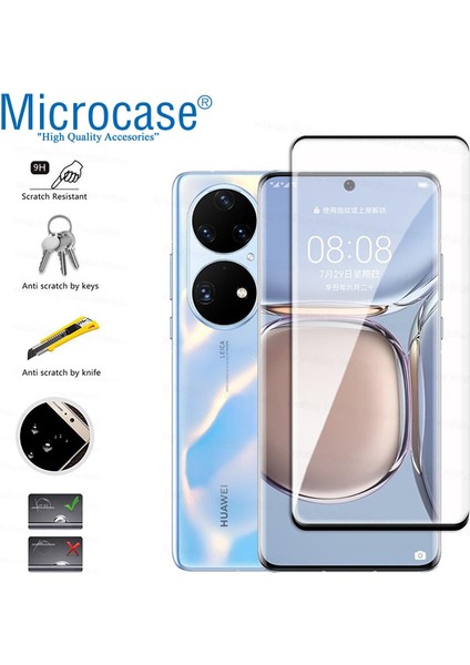 Huawei P50 Pro 3D Curved Tam Kaplayan Kavisli Tempered Cam
