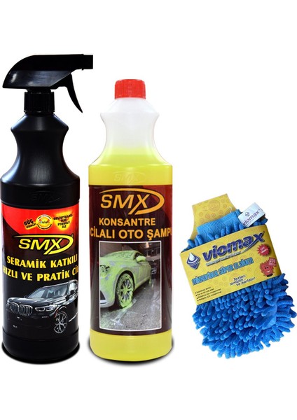 Seramik Katkılı Hızlı ve Pratik Cila - Smx %40 Cilalı Oto Şampuanı - Mikrofiber Pelüş Oto Yıkama Eldiveni